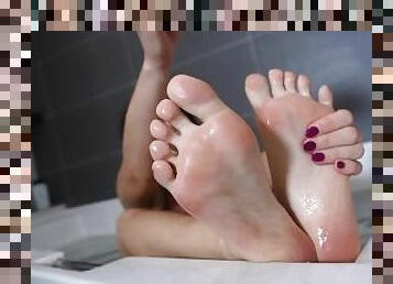 الاستحمام, أقدام, صنم, سولو, تشيكية, سمراء, إغاظة, أصابع