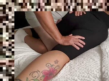 Fat busty milf in leggings footjob foot hump