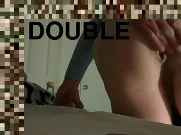 Double dildo fucks transvestite sissy tranny slut in the ass