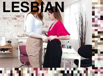 Maya Kendrick and Nadia Noja try lesbian sex on the table