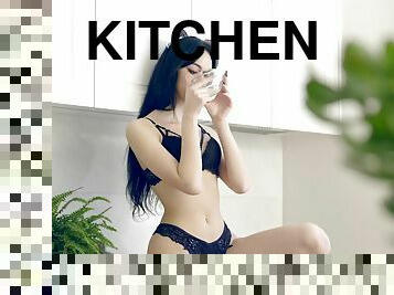 Kitty Corinna F has fun in the kitchen