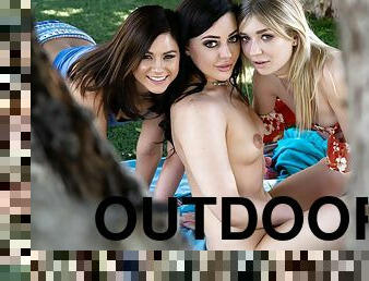 Shyla Jennings, Whitney Wright and Mackenzie Moss have fun outdoors