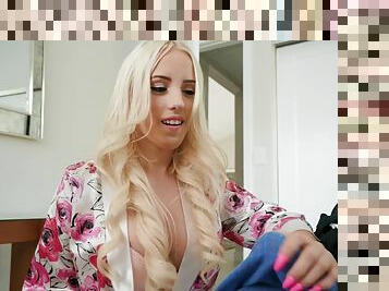 Nymphomaniac blonde MILF catches her stepson masturbating