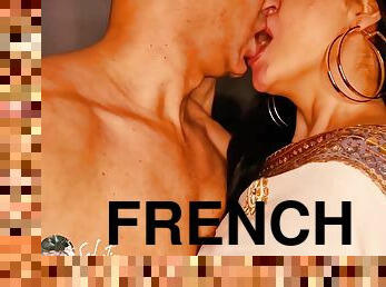 fransk, skitten, kyssing, brunette, erotisk