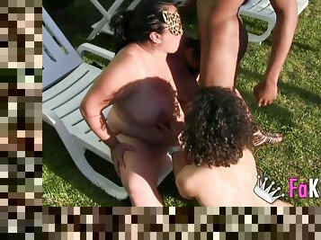 Outdoors Interracial Blowjob