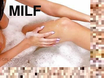 Amazing Brunette takes bath, show cute pussy