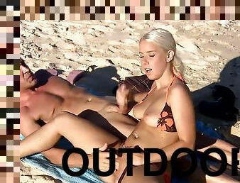 Katrin Wolf Pleasures Her Boyfriend On The Beach