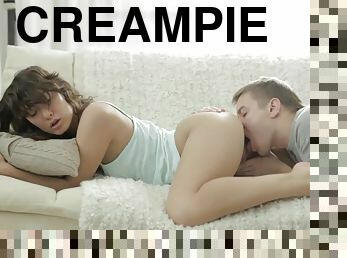 anal-sex, creampie, brunette