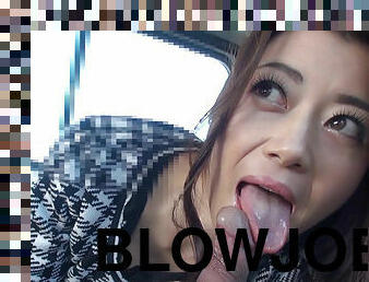 Blowjob in the car from Japanese Maki Hojo and load in the mouth