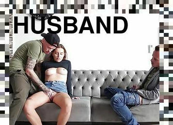 Husband watches his slutty wife getting fucked by friend!