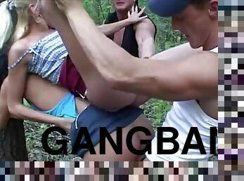 Bisexual bitches staged a gangbang in the woods