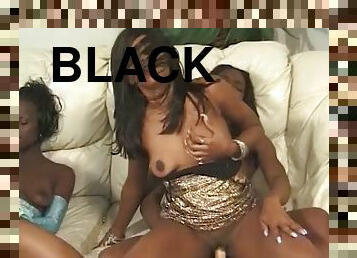 Foursome of black pussies having fun with sex toys
