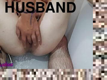 kupanje, supruga, muž, pod-tušem