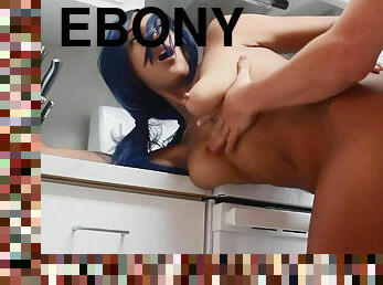 Blue haired ebony Ariana fucked by white boyfriend