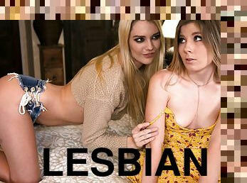 Kenna James and Vienna Rose playing lesbian games in bed
