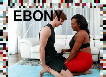 Ebony Layton Benton titfucks & rides her instructor's white dick