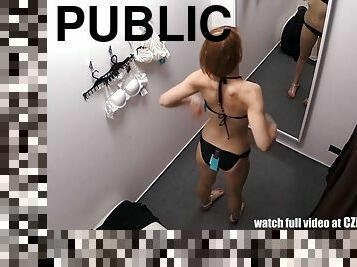Let's Spy On Awesome Redhead Teen In Public Changing Room