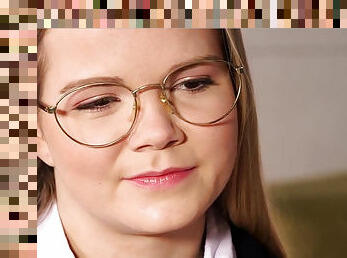 Nerdy schoolgirl called Lexi gets slammed on the couch