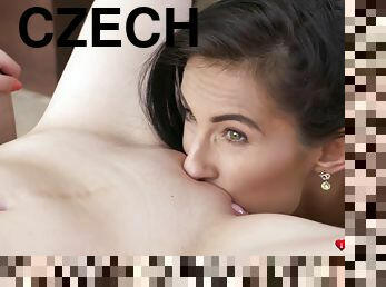 Well-Tanned Tight Czech Lesbian Eats Milky-Skinned Girl's Pussy