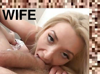 A lucky guy gets POV two handed head from a hottie blond housewife