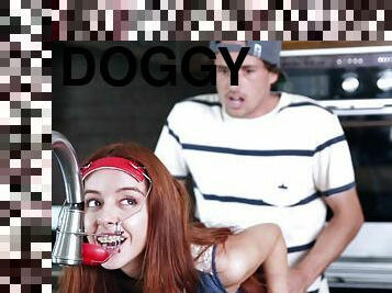 Check out a teen with headgear braces getting fucked in doggystyle