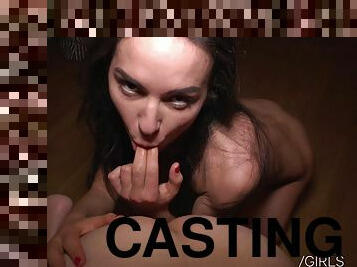Rough rimjob casting with Dark Hair beauty