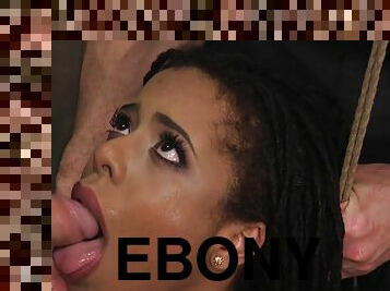 Tiny honkers ebony takes male pole in bondage