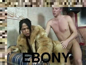 White lad gives ebony hottie a fur coat to get hard sex