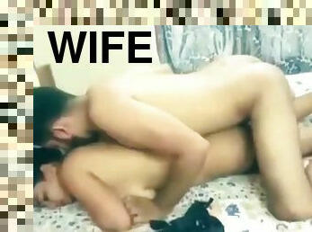 First night of sex with hot wife. Cute wife has sex