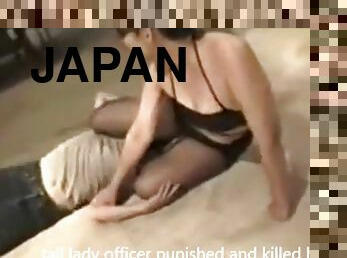 Tall japanese policewoman punishes frail male thief