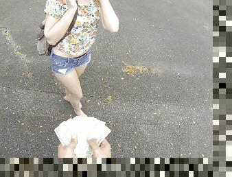 Golden haired 18-years-old bends over for money