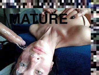 Mature amateur brunette giving a great POV blowjob