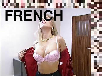 French blonde wears pink lingerie to save the job