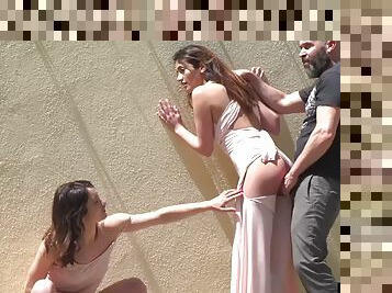 Public humiliated babe fucked outdoors after bdsm spanking