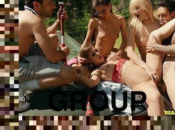 A group of bad girls and guys have a wild outdoor orgy. Part 1