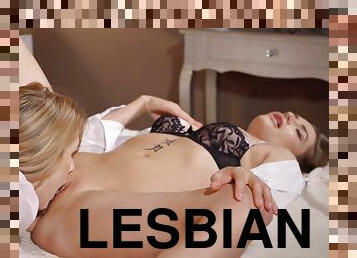 A young blondie tongues a smokin' hot lesbian named Tasty Stacey