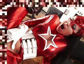 Chicks in superhero outfits open their wet holes