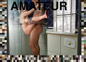 Attractive Amateur couple enjoys wet sex in shower - homemade hardcore