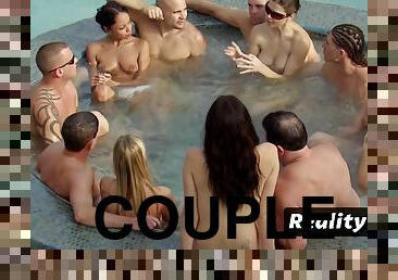 After knowing one another sexual fantasies, couples meet in the Red Orgy Room - real swingers party