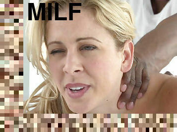 Blonde milf Cherie Deville sensual massage turns into interracial sex