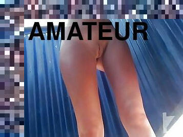 amateur, cam, pantai, voyeur, kemaluan-wanita-cunt, dicukur