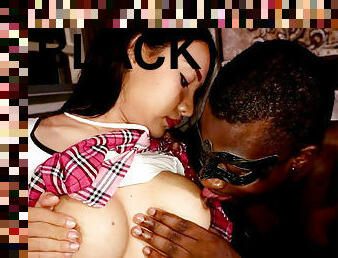 Schoolgirl ladyboy 18-year-old interracial assfucking with black guy