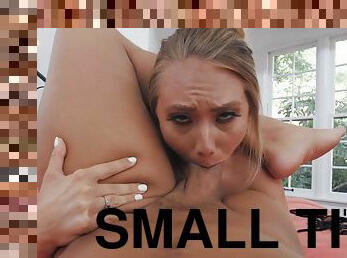 Small titted cutie Aj Applegate gags on gigantic dick