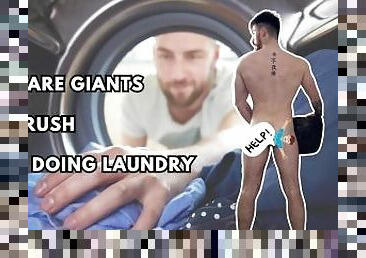 Unaware giants ass crush while doing laundry