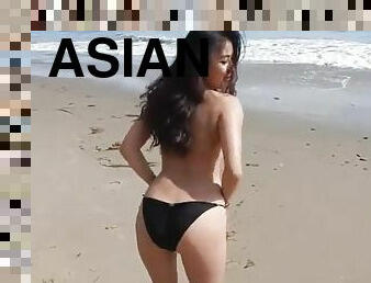 asia, mastubasi, pantai, menggoda