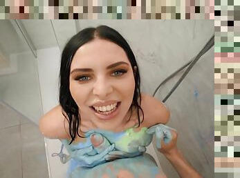 Horny Russian chick with fine tits gets fucked in the bathroom