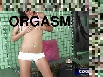 orgasm, första-gången, brunett, sybian