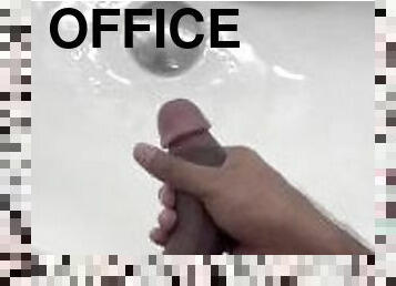 Horny gay boy fapping and cumming in office toilet