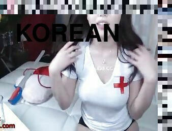 Korean camgirl in nurse uniform and stockings
