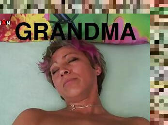 Pink haired grandma gets pounded